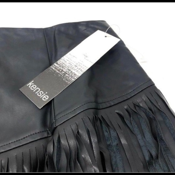 Kensie Faux Leather Black Fringe Midi Skirt S - Picture 5 of 5